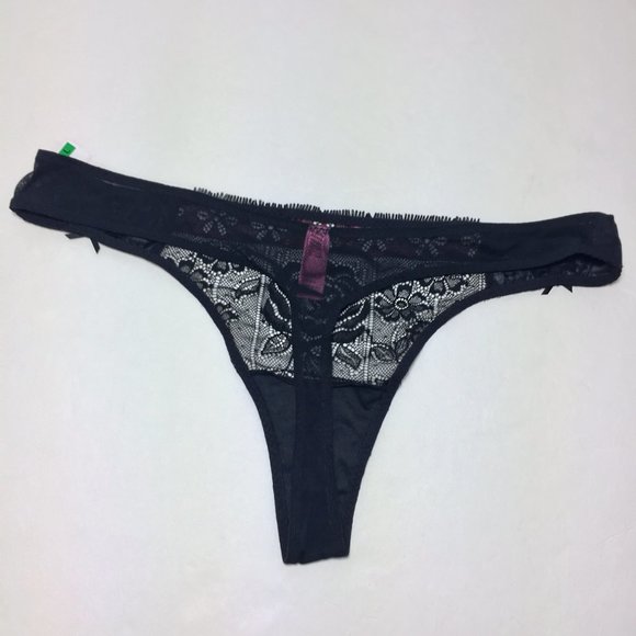 NWT! 3 PC SET  Bra, Thong & Garter Black Rose Lace w Pink Satin - Picture 9 of 14